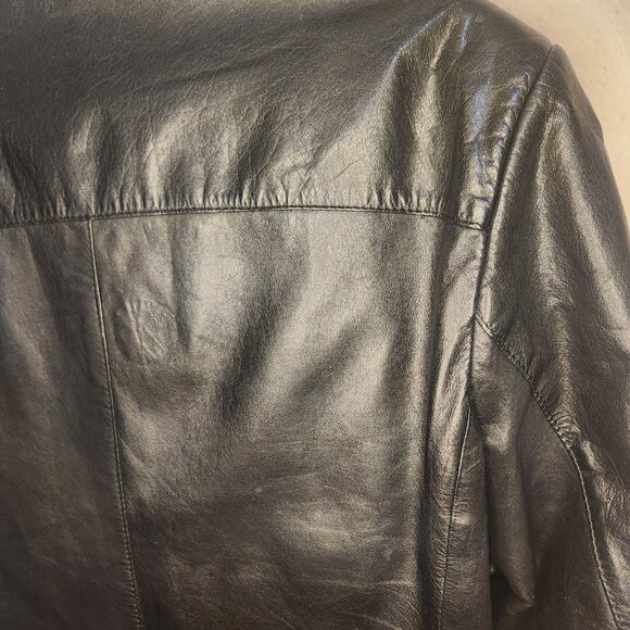 Y2K Vintage Bermans Black Mens Genuine Leather Blazer 2 Pocket 2 Button Size 42 - Picture 14 of 16